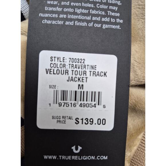 NWT True Religion Velour Tour Track Jacket Gold w/ Knit Trim Mens Sz M $139 - Picture 6 of 6